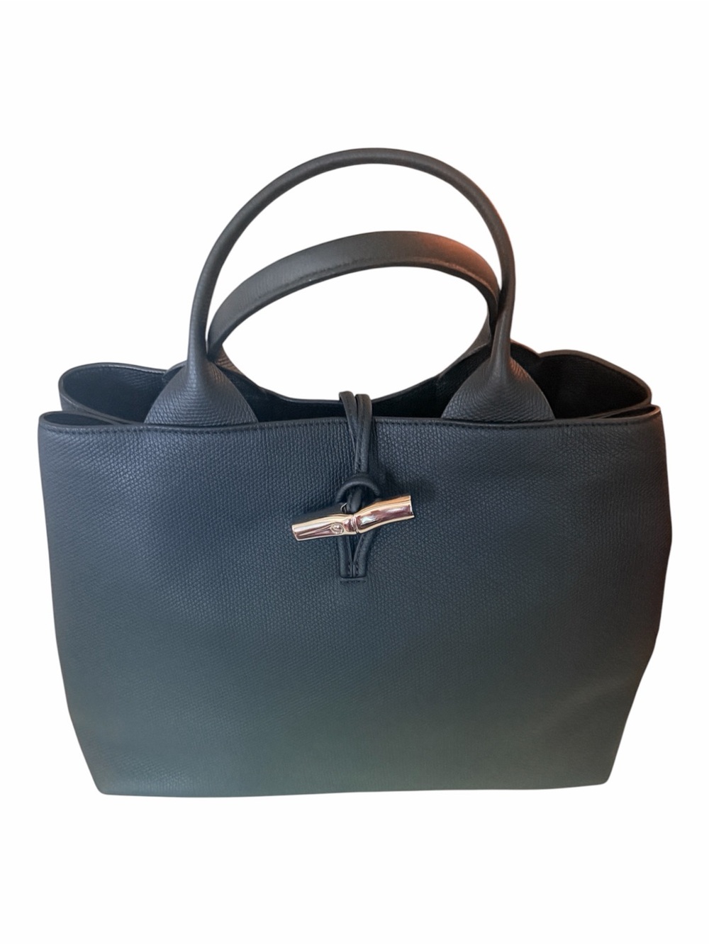 NEW Longchamp Le Roseau L Black Grained Leather Tote Handbag 10290HFP001